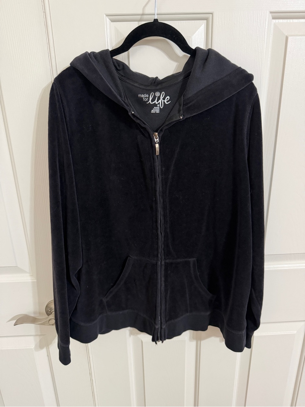Made for Life 1X Black Velour Full Zip Hoodie Cotton Blend Lounge Jacket